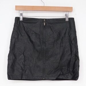 Mango Suit Black Faux Leather Front Zip Mini Skirt Small Mixed Media Slim Fit